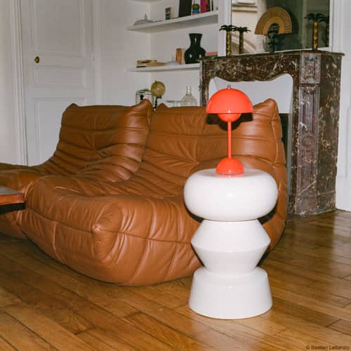 Table d\'appoint Totême / Edition limitée 25 ans - Made in design Editions - Paille léger - Grès émaillé
