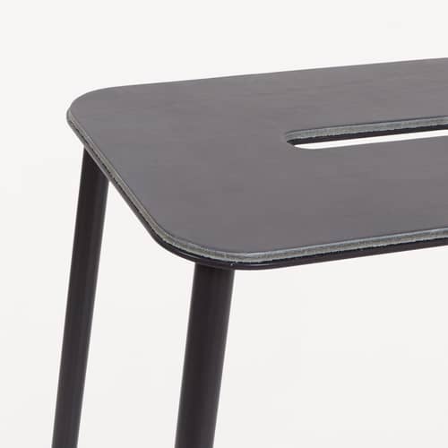 Tabouret de bar Adam / H 65 cm - Indoor - Frama  - Cuir anthracite / Noir - Acier laqué, Bois, Cuir