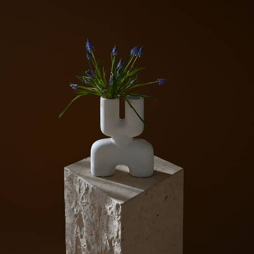 Vaso Cobra Double Mini ceramica bianco / L 22 x H 28 cm - 101 COPENHAGEN - Bianco - Ceramica