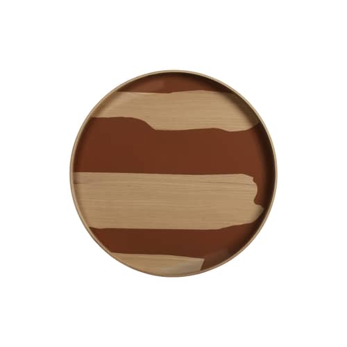 Accessorio  legno marrone / Piano Second Nature Ø 61 cm - Per tavolini estraibili Ø 62 cm - Ethnicraft - Piano/vassoio / Ruggine e rovere - Impiallacciatura di rovere, Vetro serigrafato
