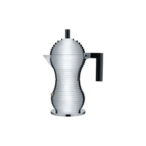 Cafetière italienne Pulcina noir métal / 6 tasses - Alessi - Chromé / Noir - Fonte d\'aluminium, Plastique