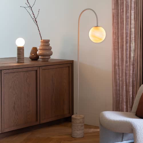 Lampada a stelo Tivoli pietra beige - It\'s about Romi - Sabbia - Acciaio, Travertino, Vetro