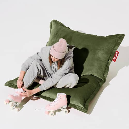 Pouf Original Slim Velvet / Velours recyclé - 155 x 120 cm - Fatboy - Vert profond -  Micro-billes EPS, Velours polyester recyclé