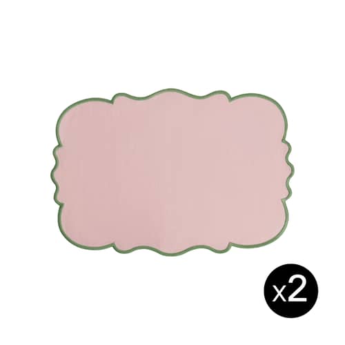 Set de table Smerlato / Set de 2 - 33 x 48 cm - Bitossi Home - Rose / Bord vert - Coton, Lin
