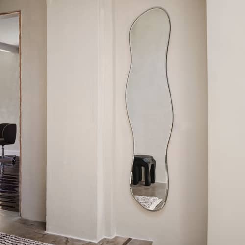Pond Full Size Wall mirror metal silver / W 40 x H 164.8 cm - Ferm Living - Dark chrome -  Verre miroir, Dark chrome-plated zinc, MDF