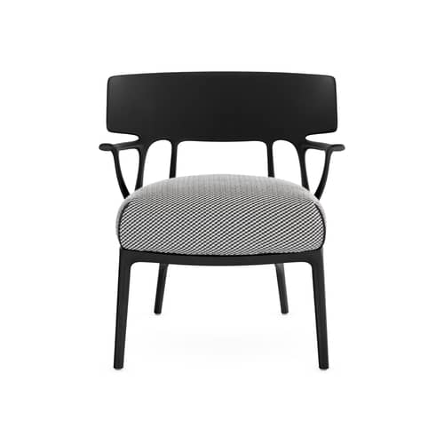 Fauteuil rembourré A.I. Lounge OUTDOOR - Kartell - Noir / Tissu gris - Polyuréthane expansé recyclé, Technopolymère thermoplastique recyclé, Tissu outdoor