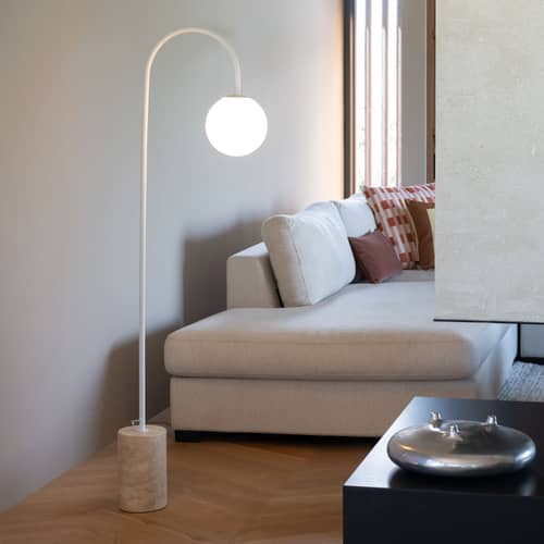 Tivoli Floor lamp stone white - It\'s about Romi - White - Glass, Steel, Travertine