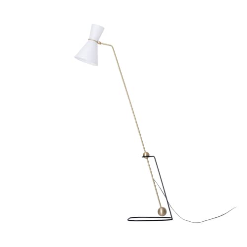 Lampadaire G2 / Liseuse - Réédition 1951, Pierre Guariche - SAMMODE STUDIO - Blanc - Acier laqué, Laiton, Papier
