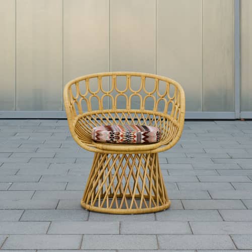 Gepolsterter Sessel Miss Lo faser braun / Inklusive Sitzkissen - POPUS EDITIONS - Braun, Beige (Stoff Romo) / Rattan - Gewebe, Rattan, Schaumstoff