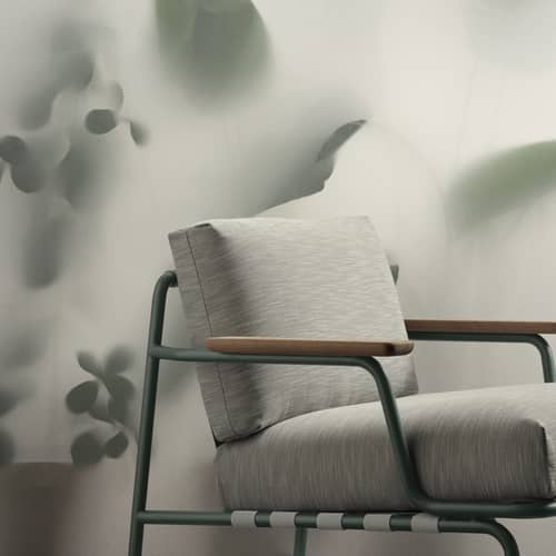 Gepolsterter Sessel Settle textil grau - Muuto - Dunkelgrün / Hellgrauer Stoff (Ribbed Weave 2) - , Mahagoni, Polyester-Gurtband, Schaumstoff, Stahl