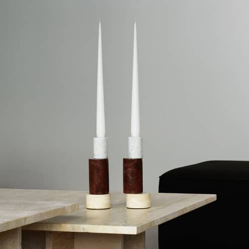 Kerzenleuchter Blox stein marmor rot / Modul - Normann Copenhagen - Bordeaux - Travertin