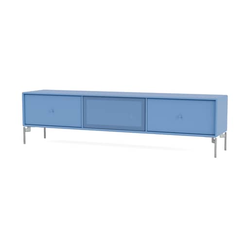 Meuble TV Octave V bois bleu / Avec pieds - L 138 x P 30 x H 36,6 cm - MONTANA - Azure 154 - Acier, Acier perforé, MDF laqué