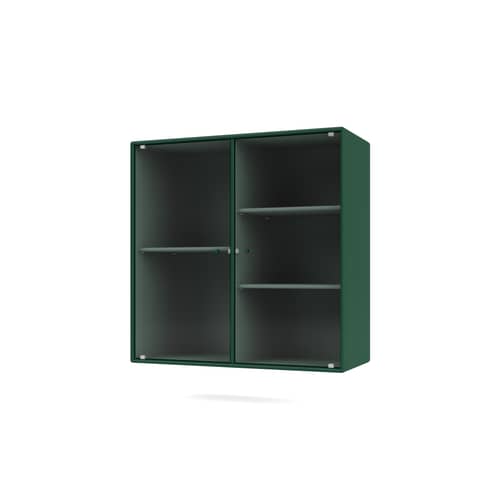 Wandablage Ripple II holz grün / Vitrine - B 69.6 x T 30 x H 69,6 cm / Gewelltes Glas - MONTANA - Pine 136 - Geriffeltes Glas, lackierte Holzfaserplatte