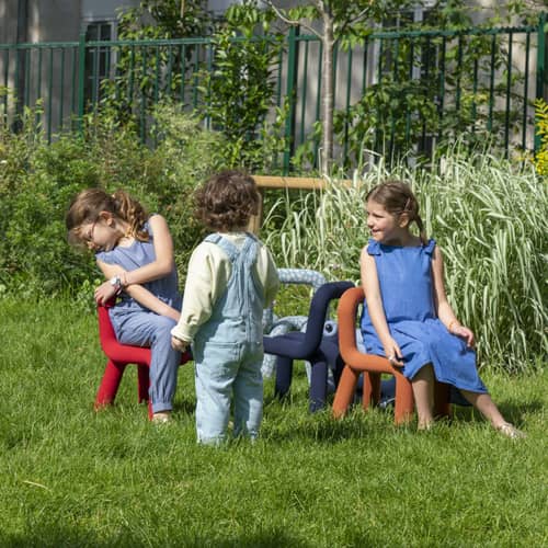 Sedia per bambino Mini Bold x Milk tessuto blu / Imbottita - Moustache - Azzurro cielo/Salvia - Cotone, Espanso, Metallo