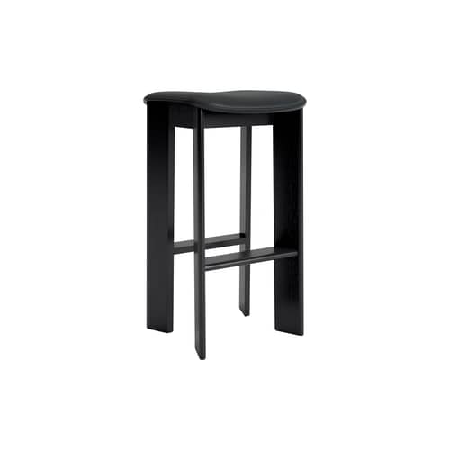 Sgabello alto Chisel 30 High pelle nero / Altezza 75 cm - Imbottitura in pelle - Hay - Pelle nera (Grano) / Nero - Espanso, Impiallacciatura rovere laccato, Pelle