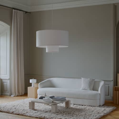 Sospensione Margin tessuto bianco / Ø 88 x H 57 cm - NEW WORKS - Bianco / Tomaia bianca - Acciaio, Lino