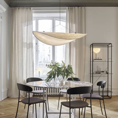 Suspension Tense LED Large tissu blanc / Ø 120 cm - Tyvek - NEW WORKS - Ø 120 cm - Carbone, Tyvek