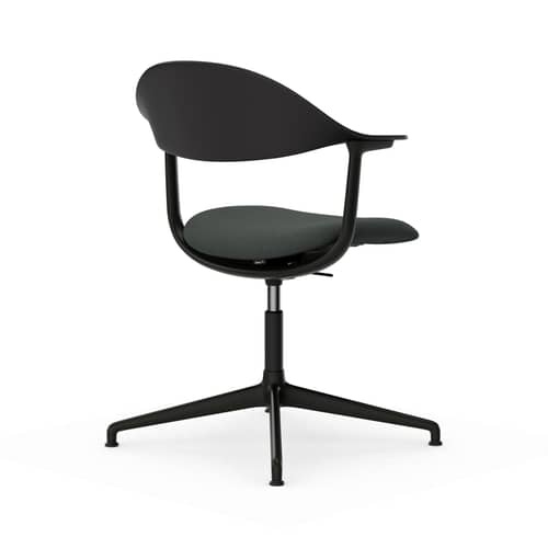 Mynt Swivel armchair textile grey / Padded seat - Vitra - Gray seat (fabric) / Black backrest (Plastic) / Black base (Plastic) - Aluminium, Fabric, Foam, Plywood, Recycled polypropylene