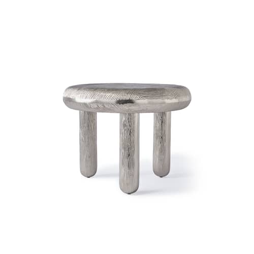 Table basse Thick Disk gris argent métal / Ø 60 x H 46 cm - Aluminium nervuré - Pols Potten - Argent - Aluminium plaqué nickel