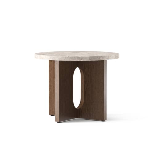 Tavolino d\'appoggio Androgyne pietra beige legno naturale / Ø 50 x H 39 cm - Menu - Kunis Pietra sabbia / Base rovere moro - MDF rivestito in rovere tinto, Pietra Kunis Breccia