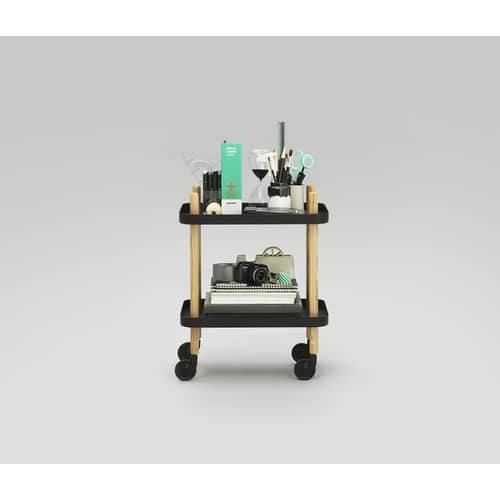 Ablage Block metall schwarz / auf Rollen - Normann Copenhagen - Schwarz - Esche, Stahl