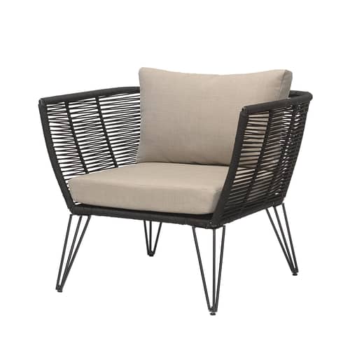 Fauteuil rembourré Mundo / Fils PVC - Bloomingville - Noir / Tissu taupe - Acier laqué, Fil PVC, Mousse, Tissu