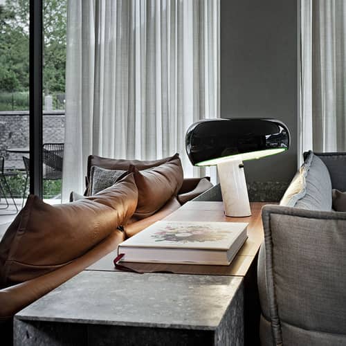 Lampe de table Snoopy métal orange / Edition limitée - Base marbre / Castiglioni, 1967 - Flos - Orange brillant - Marbre de Carrare, Métal peint