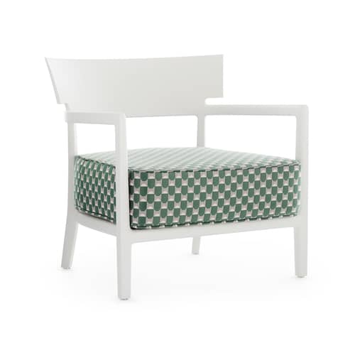 Poltrona imbottita Cara OUTDOOR x Liberty tessuto verde - Kartell - Tessuto Bianco opaco / Verde salvia (Liberty Obi Check) - policarbonato, Poliuretano, Tessuto Liberty