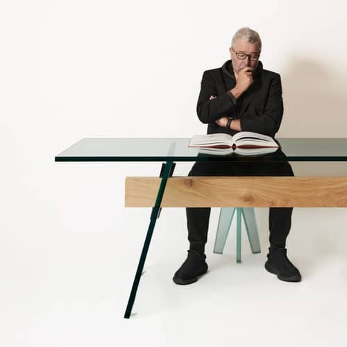 Compression Rectangular table glass transparent / Philippe Starck - 220 x 90 cm - Glas Italia - Transparent / Natural oak - Brushed solid oak, Chromed steel, Glass