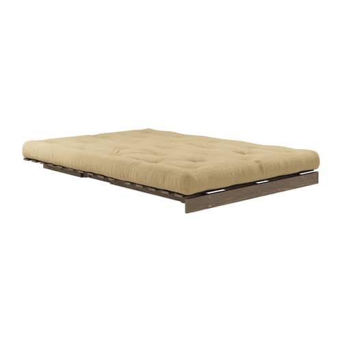 Schlafcouch Roots holz beige / B 140 cm - 3 Positionen / Struktur Braun - KARUP - Goldbraun 758 / Holz Braun - FSC-zertifizierte, lackierte Massivkiefer, Gewebe, Recycelte Mischfasern, Schaumstoff