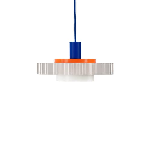 Suspension Gigi n°3 / Ø 28 x H 14,5 cm - Plastique recyclé / Fabriqué en France - Warren & Laetitia - Câble bleu / Blanc / Orange - Bioplastique, Plastique recyclé