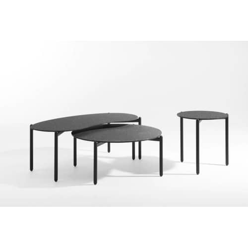 Table basse Undique céramique noir / 119 x 59 cm x H 44 cm - Grès effet terrazzo / Seconde vie - Kartell - Noir effet terrazzo - Acier peint, Grès