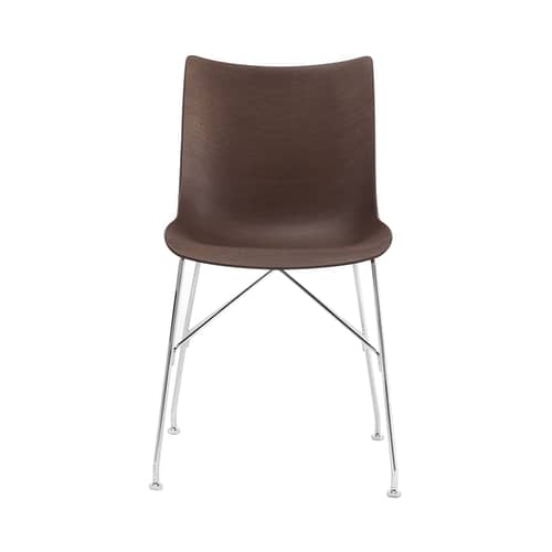 Chaise P/Wood  / Philippe Starck, 2019 - Bois moulé - Kartell - Hêtre foncé / Pied chromé - Acier chromé, Contreplaqué de hêtre teinté