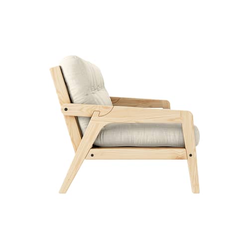 Schlafcouch Grab holz weiß / L 204 cm - 3-Sitzer - KARUP - Leinen 914 / Klare Kiefer, hell - FSC-zertifiziertes Massivholz Kiefer, Gewebe, Recycelte Mischfasern, Schaumstoff