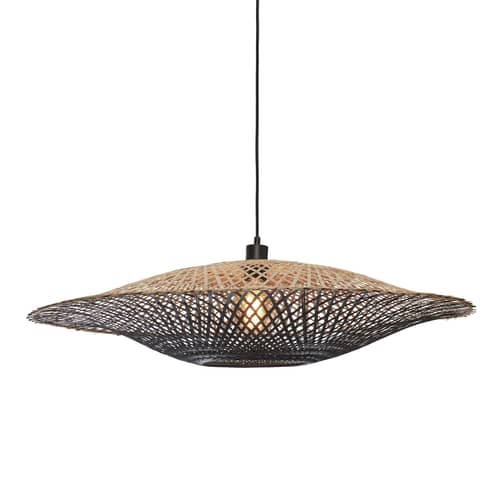 Kalimantan Pendant cane & fibres wood beige Bamboo - Ø 87 x H 20 cm - GOOD&MOJO - Black / Natural back - Iron, Woven bamboo