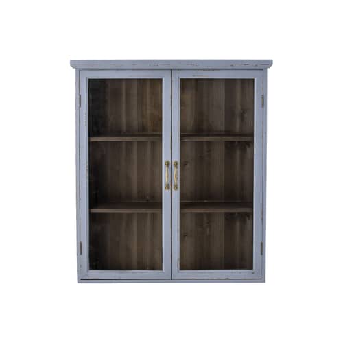 Rangement mural Hazem bois bleu / L 81 x P 22 x H 91 cm - Bloomingville - Bleu patiné - Fer, MDF, Sapin, Verre