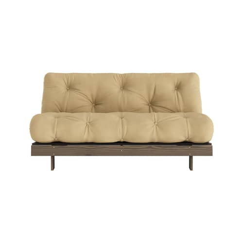 Schlafcouch Roots holz beige / B 160 cm - 3 Positionen / Struktur Braun - KARUP - Goldbraun 758 / Holz Braun - FSC-zertifizierte, lackierte Massivkiefer, Gewebe, Recycelte Mischfasern, Schaumstoff