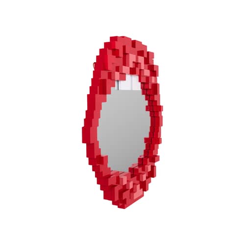 Specchio murale Pixel - Mouth legno rosso / 45,6 x 50,5 cm - Seletti - Bocca - MDF, Vetro