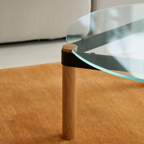Table basse Disc verre transparent / Ø 80 cm - TIPTOE - Chêne naturel / Plateau transparent - Acier thermolaqué, Chêne massif, Verre trempé