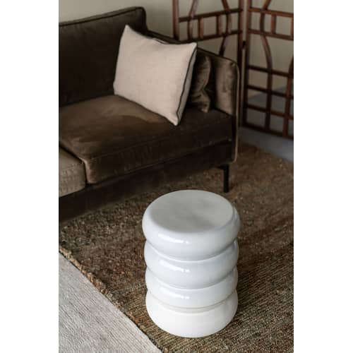 Table d\'appoint Chubby céramique blanc / Céramique - Ø34 x H44 cm - POLSPOTTEN - Blanc brillant / Blanc mat - Céramique