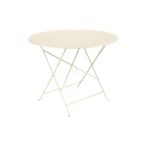 Table pliante Bistro métal beige / Ø 96 cm - 5 personnes / Trou parasol - Fermob - Beige latte - Acier laqué