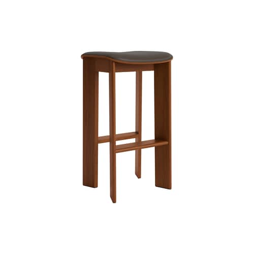 Tabouret haut Chisel 30 High / H 75 cm - Rembourrage cuir - Hay - Cuir chocolat (Grano) / Noyer - Cuir, Mousse, Placage de noyer laqué