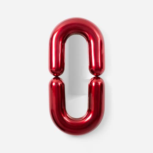 Wandspiegel Zodiac Bumper Large keramik rot / B 55 x H 110 cm - Jean-Baptiste Fastrez, 2020 - Moustache - Metallic Rot - Glas, Keramik