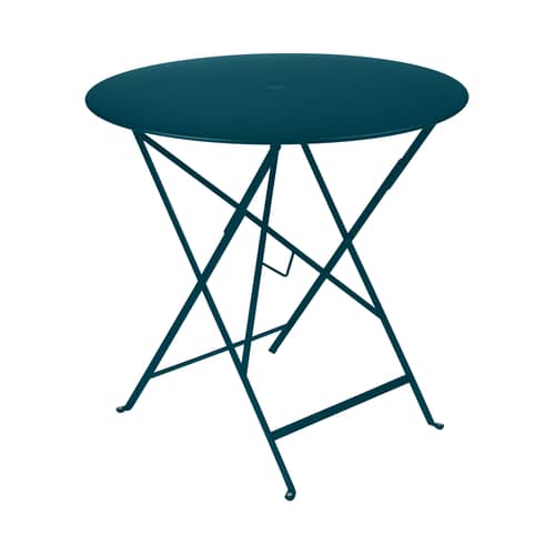 Table pliante Bistro / Ø 77cm - Trou pour parasol - Fermob - Bleu Acapulco - Acier laqué