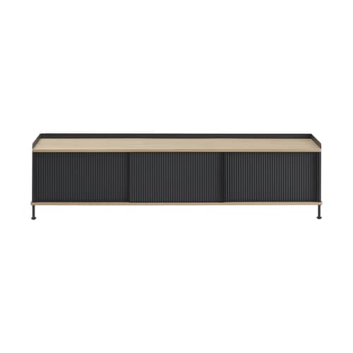 Buffet Enfold métal noir / Meuble TV - L 186 x H 48 cm - Muuto - Chêne / Noir - Acier laqué, Chêne massif huilé