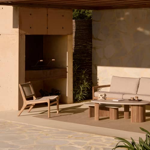 Fauteuil bas Jack Woven Outdoor / Corde - Ethnicraft - Teck / Cordage beige - Corde, Teck massif