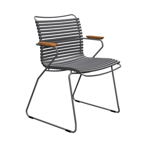 Fauteuil Click Dining plastique gris / Accoudoirs bambou - Houe - Gris foncé - Acier thermolaqué, Bambou, Polypropylène