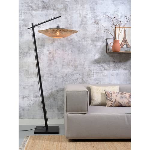 Lampadaire Kalimantan   / Bambou - H 176 cm / Ø 60 cm - GOOD&MOJO - Pied noir / Abat-jour naturel & noir - Bambou