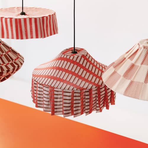Nicole Lampshade textile red / Ø 50 x H 28 cm - Cotton voile - NOBODINOZ - Striped / Red - Organic cotton voile