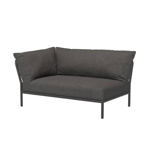 Modulares Gartensofa Level 2 textil grau / Extra weiche Rückenlehne - Eckmodul links - L 139 x T 92,5 cm - Houe - Grau (Stoff Basic) - Polyester-Gewebe, Polyurethan-Schaum, thermolackierter Stahl